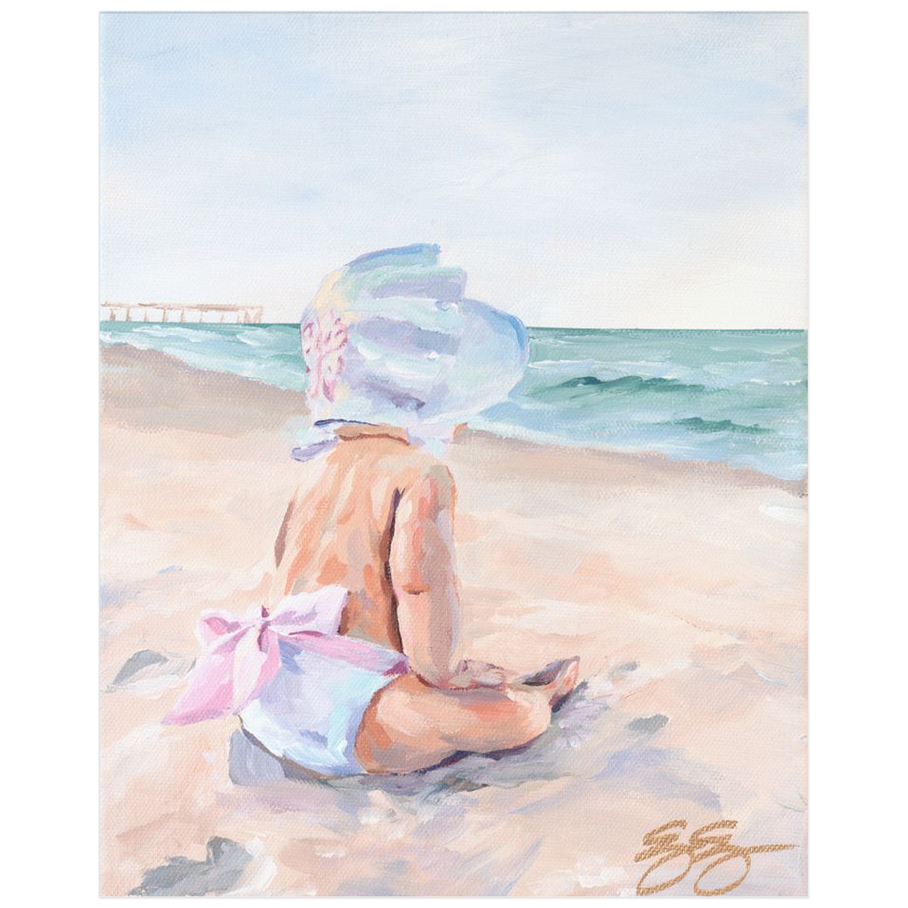 Beach babies: white bonnet, a fine art print on paper