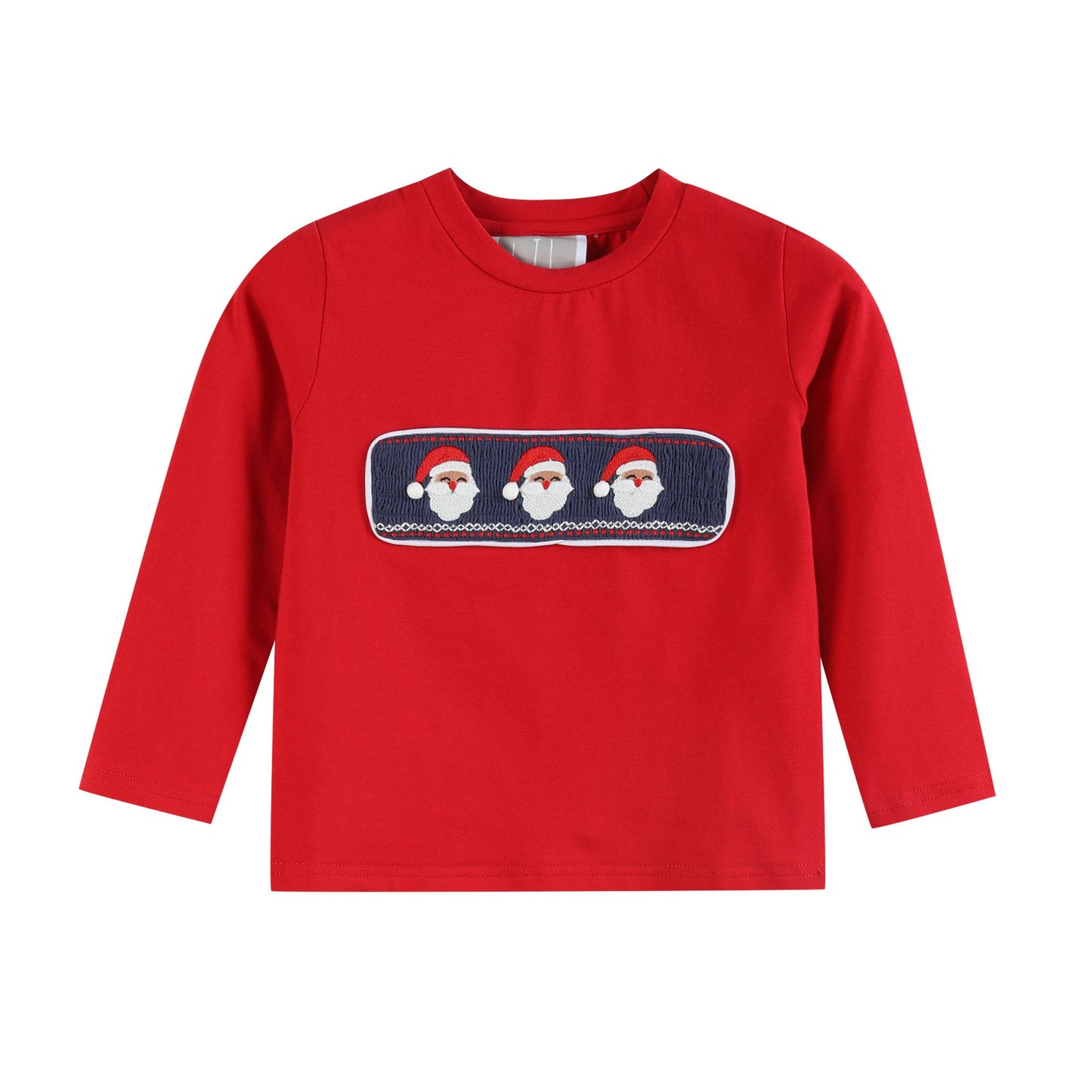 Lil Cactus - Red Santa Smocked Shirt and Navy Pants Set