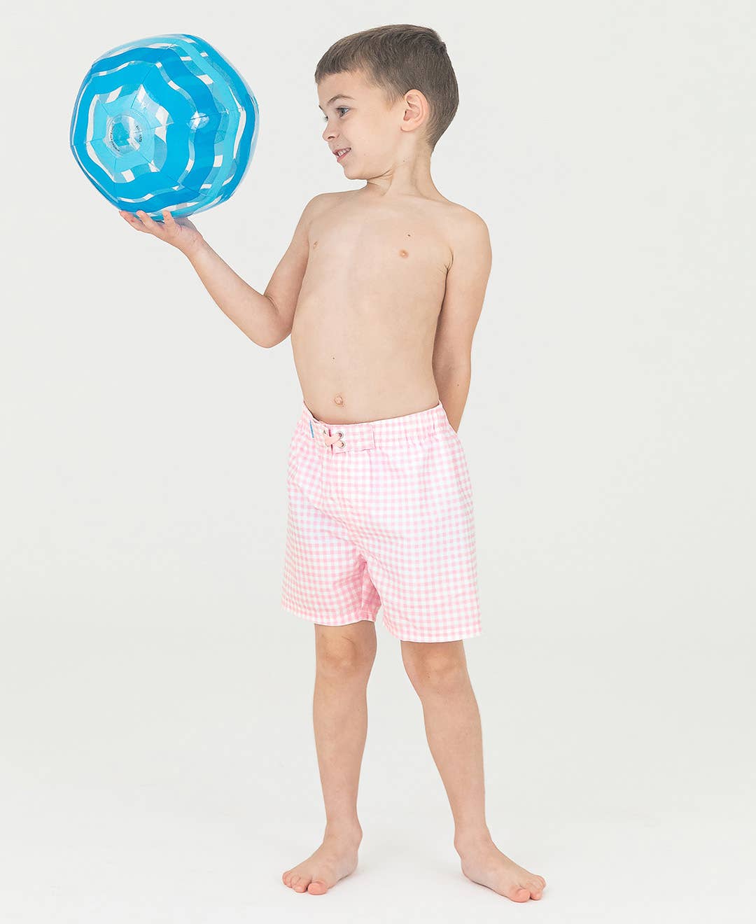 RuffleButts + RuggedButts - Boys Pink Gingham Swim Trunks