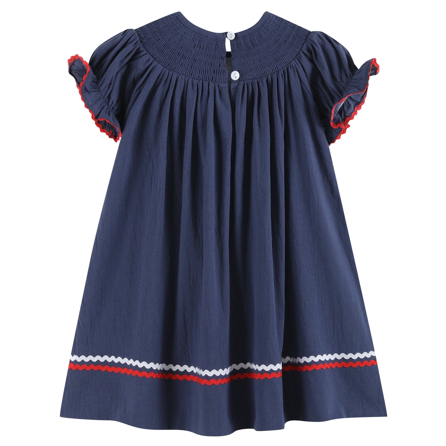 Lil Cactus - Navy Blue Santa Smocked Bishop Dress