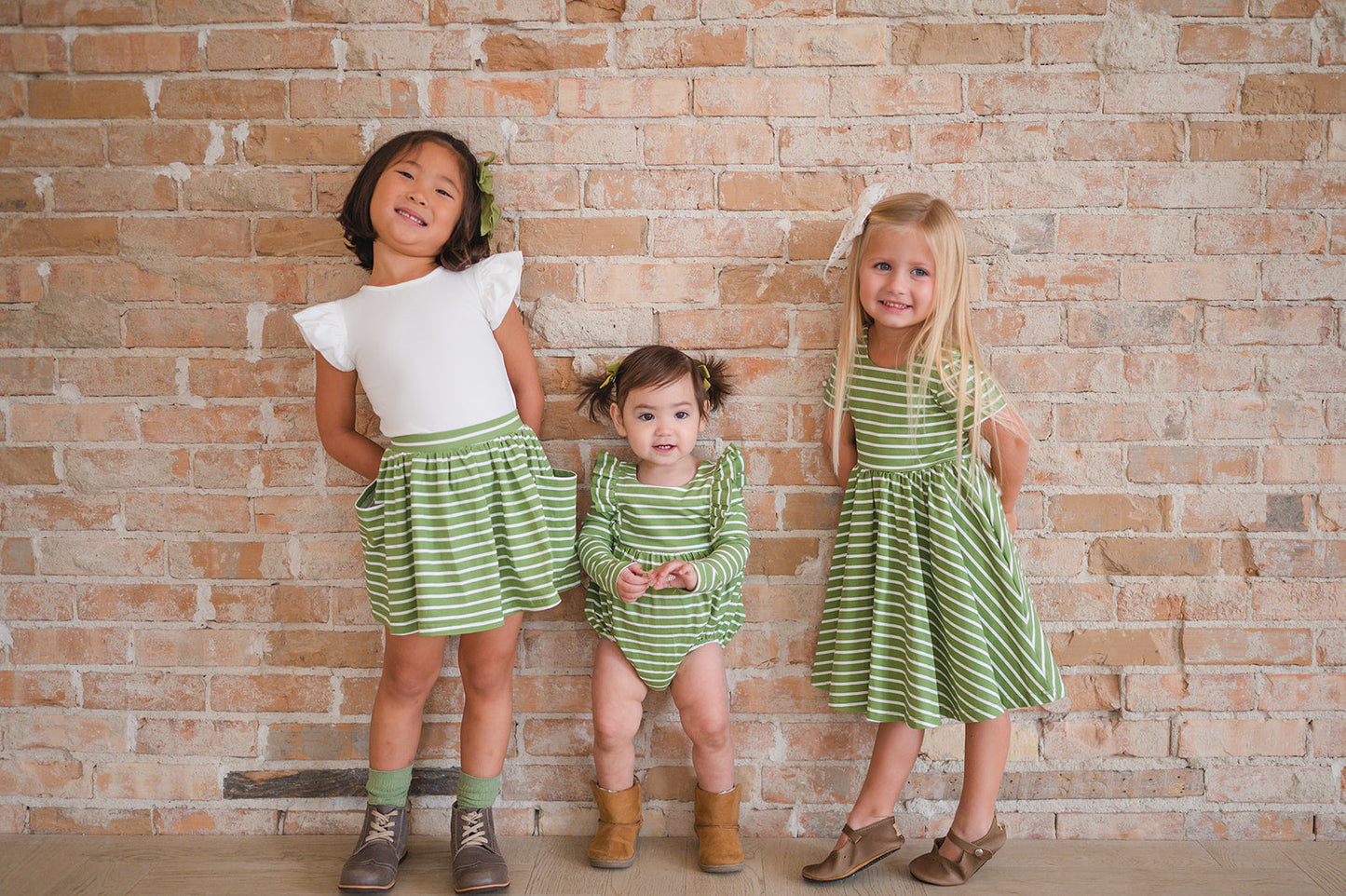 Leah Romper in Asparagus Stripe