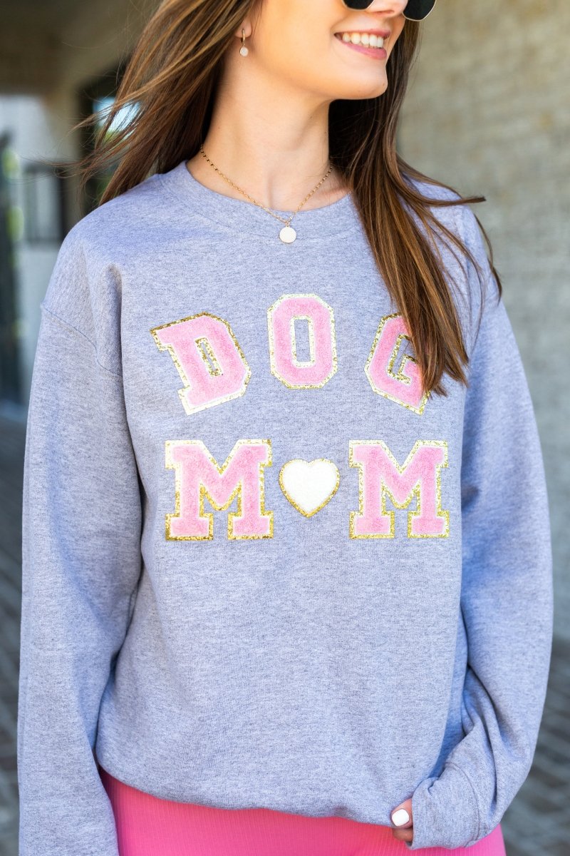 Dog Mom Letter Patch Crewneck Sweatshirt