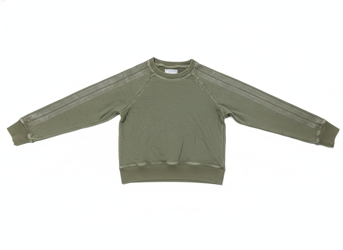 Tween Rhinestone Stripe French Terry Set – Olive (Top & Pants Sold Separately)