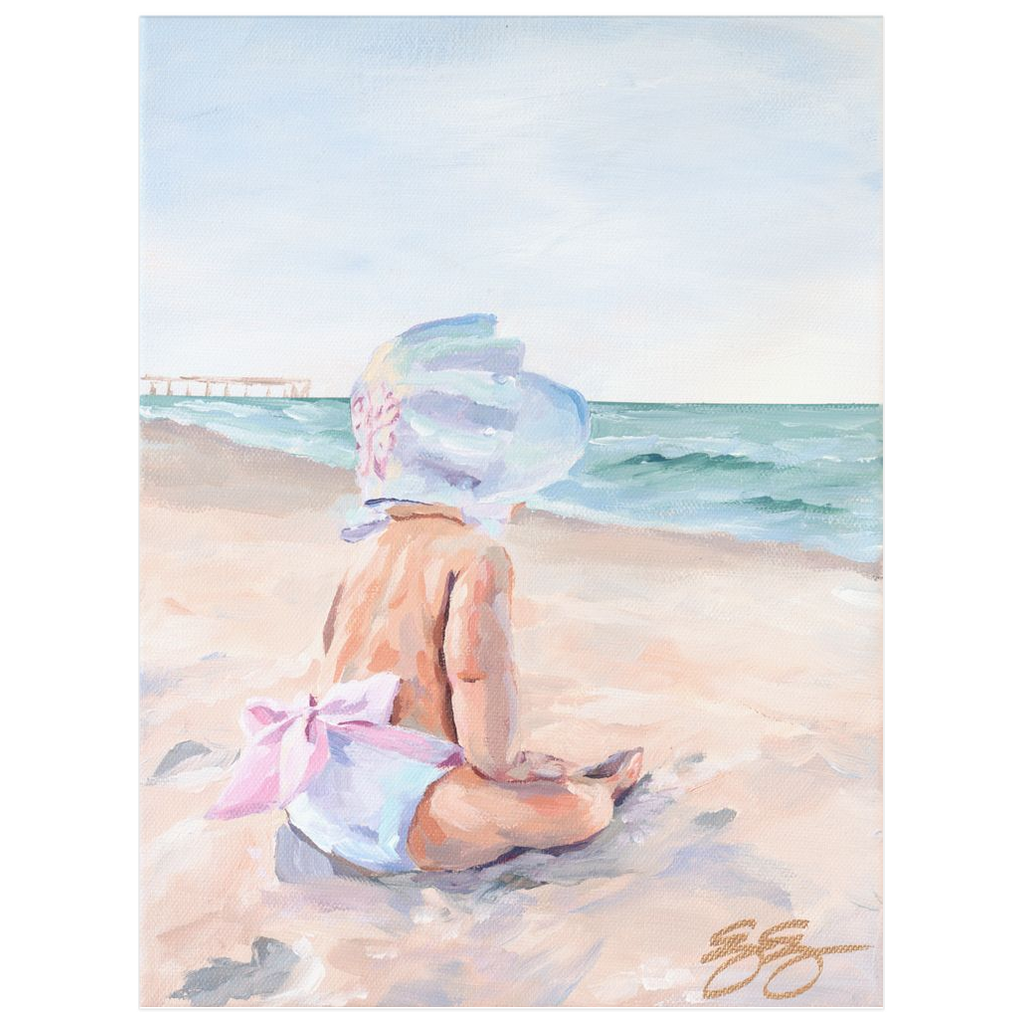 Beach babies: white bonnet, a fine art print on paper