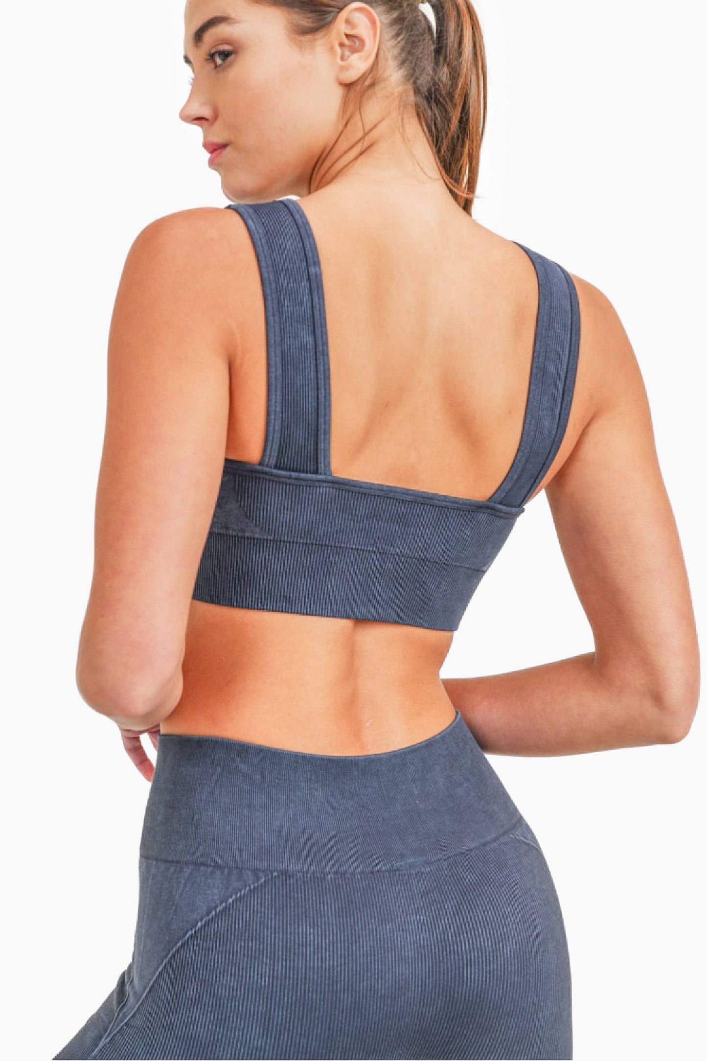 Mono B - Spliced Mineral-Washed Seamless Ribbed Sports Bra