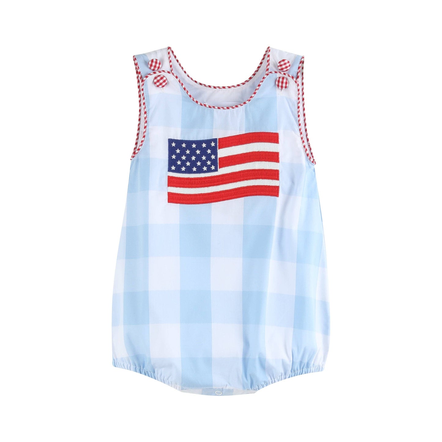 Lil Cactus - Light Blue Gingham American Flag Romper