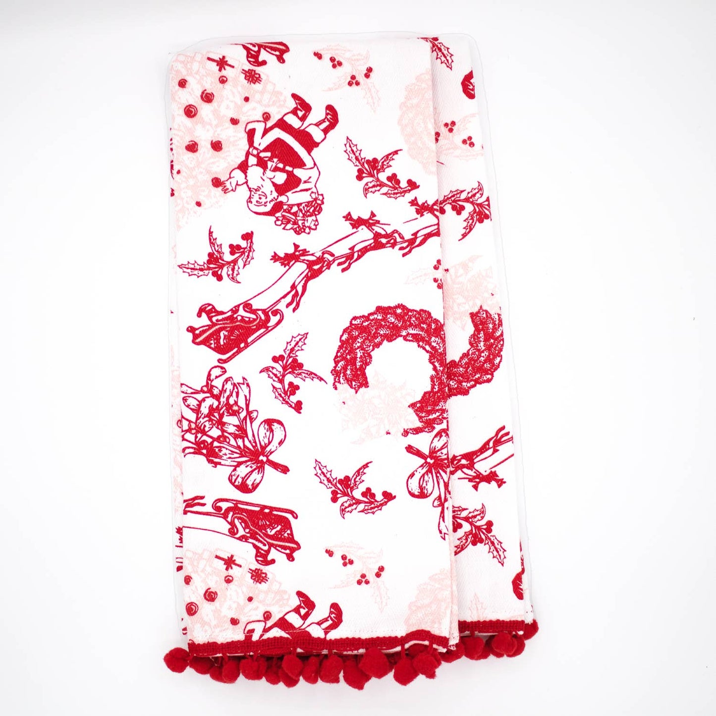 8 Oak Lane - Santa Toile PomPom Kitchen Towel Set