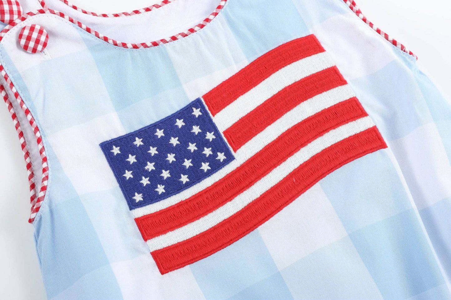 Lil Cactus - Light Blue Gingham American Flag Romper
