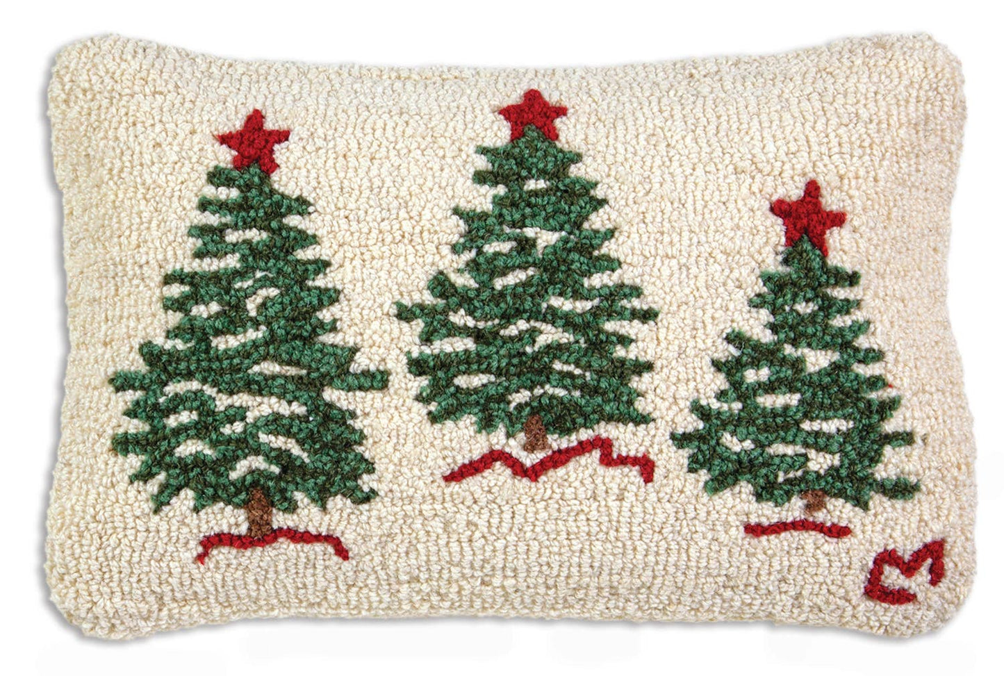 Chandler 4 Corners - Trees on White  12"x18" Hooked Wool Pillow