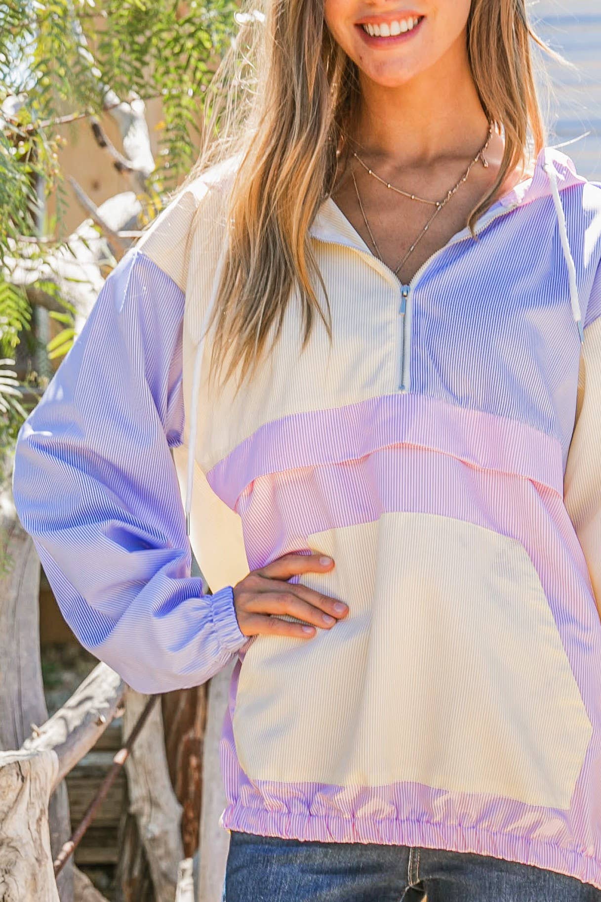 AND THE WHY - ***(OPEN SIZING)***ATW14787 -Stripe Color Block Windbreaker