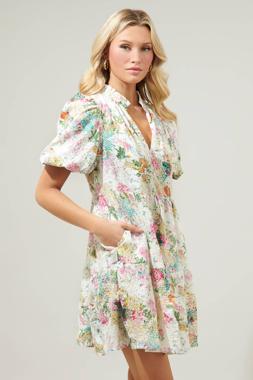 Sugarlips - Sommerset Floral Jacey Babydoll Eyelet Mini Dress