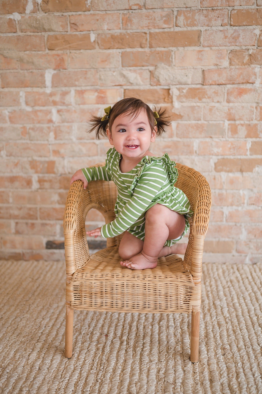 Leah Romper in Asparagus Stripe