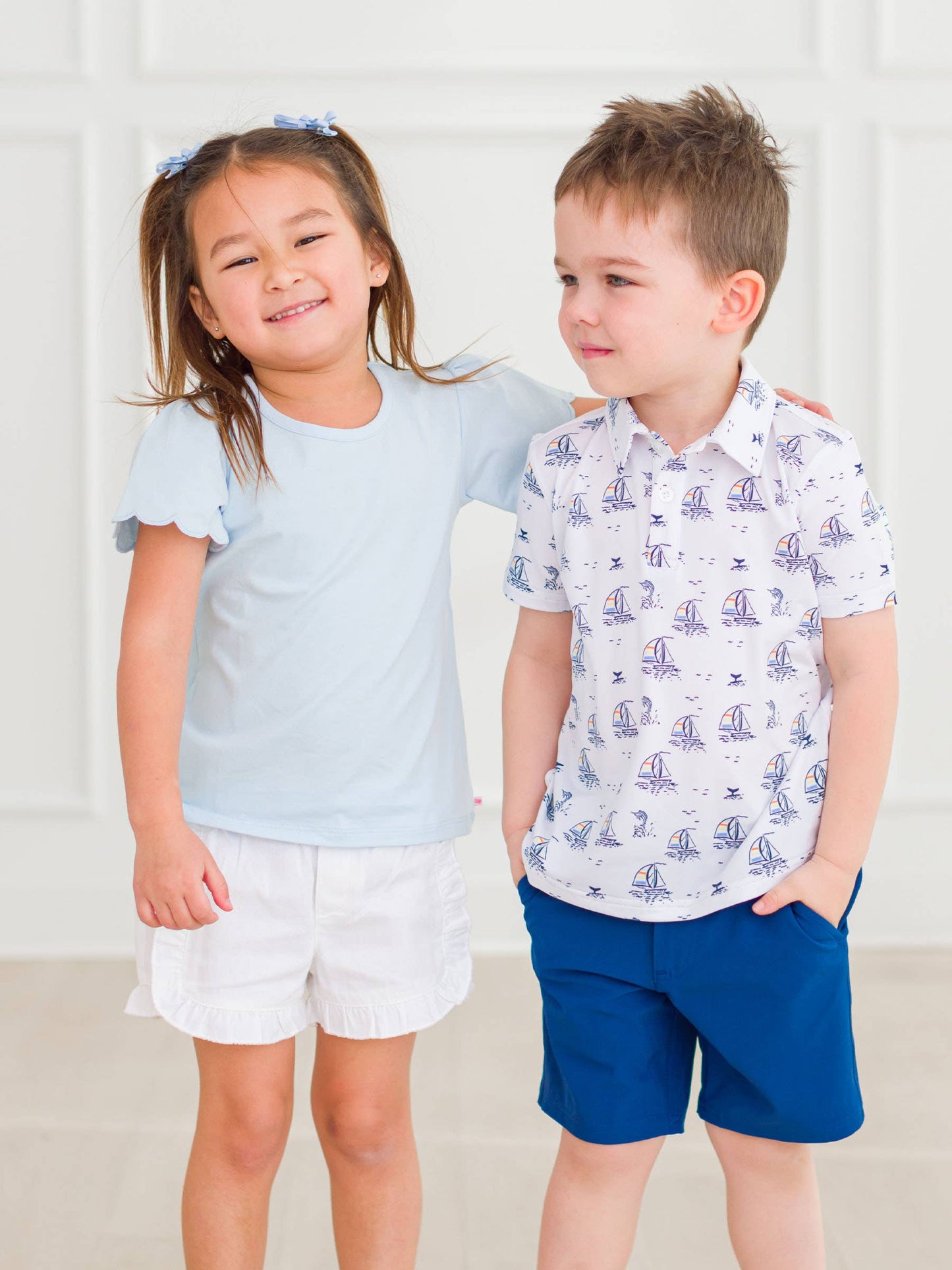 RuffleButts + RuggedButts - Boys Sailing the Seas Knit Short Sleeve Performance Polo