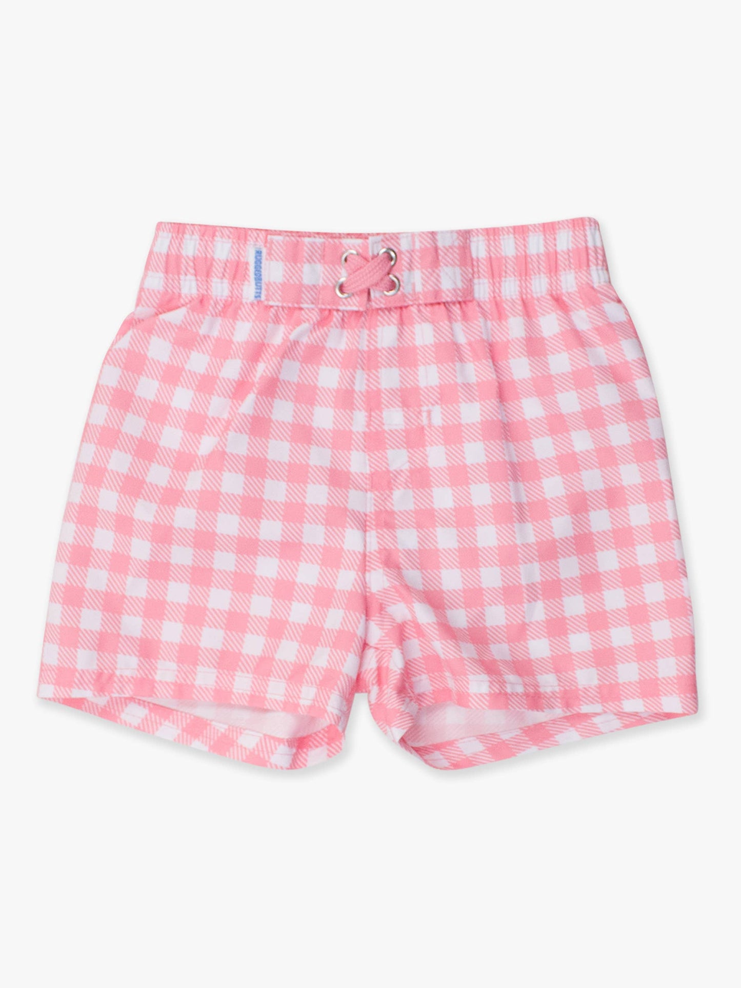 RuffleButts + RuggedButts - Boys Bubblegum Pink Gingham Swim Trunks