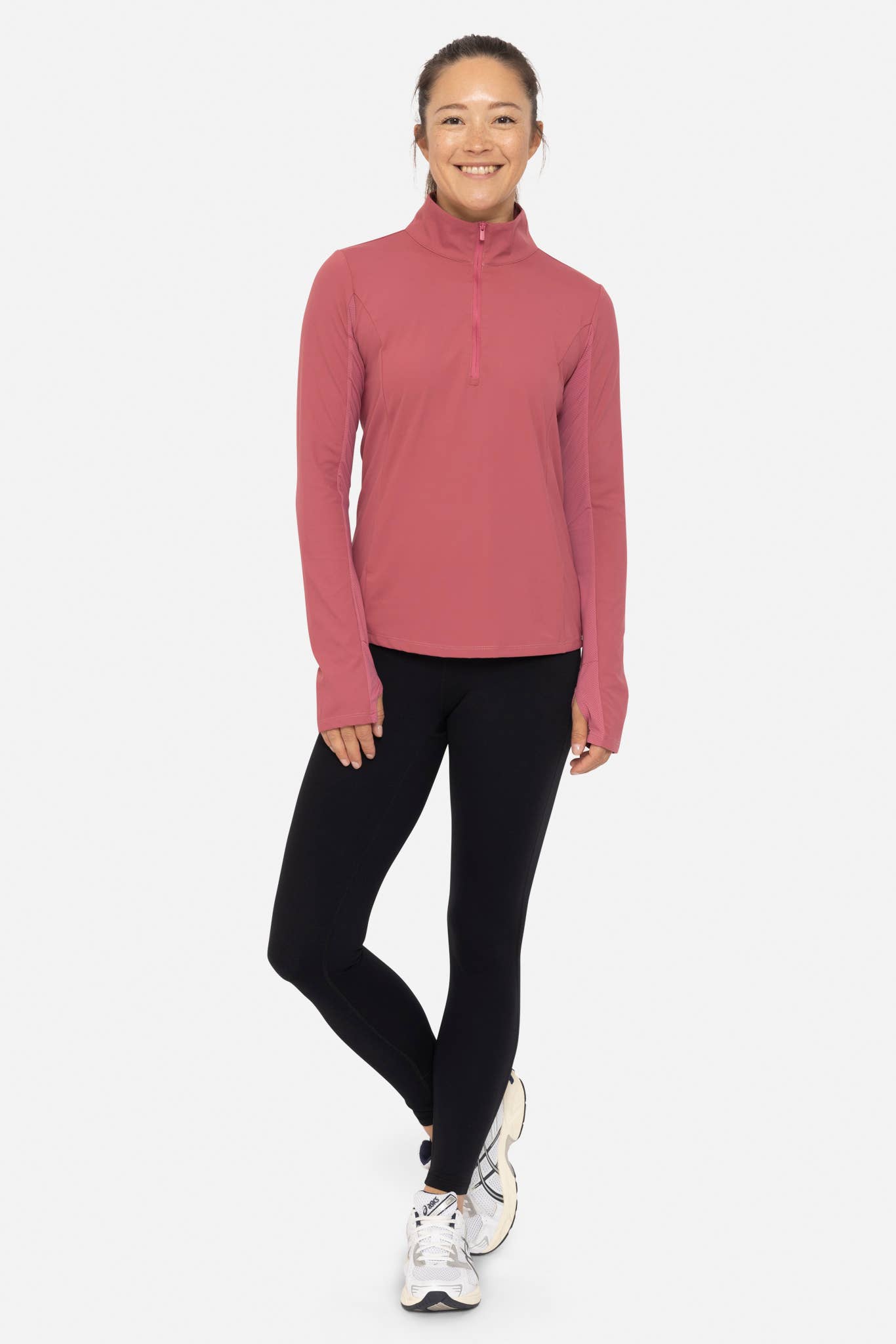 Mono B - Mock Neck Half Zip Long Sleeve Active Top