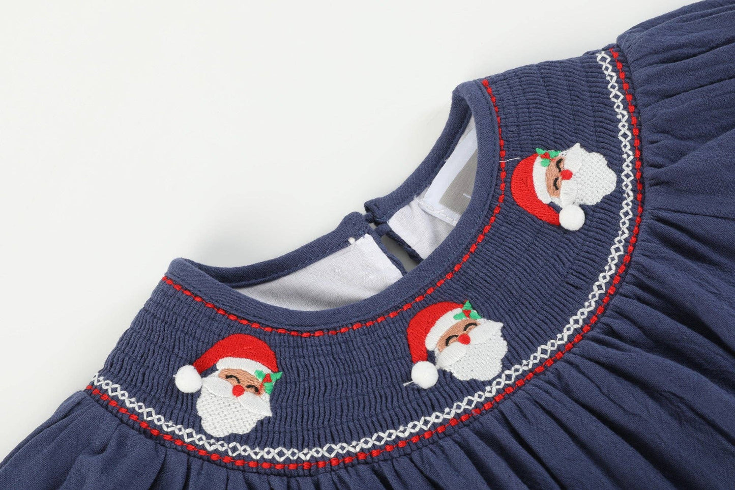 Lil Cactus - Navy Blue Santa Smocked Bubble Romper