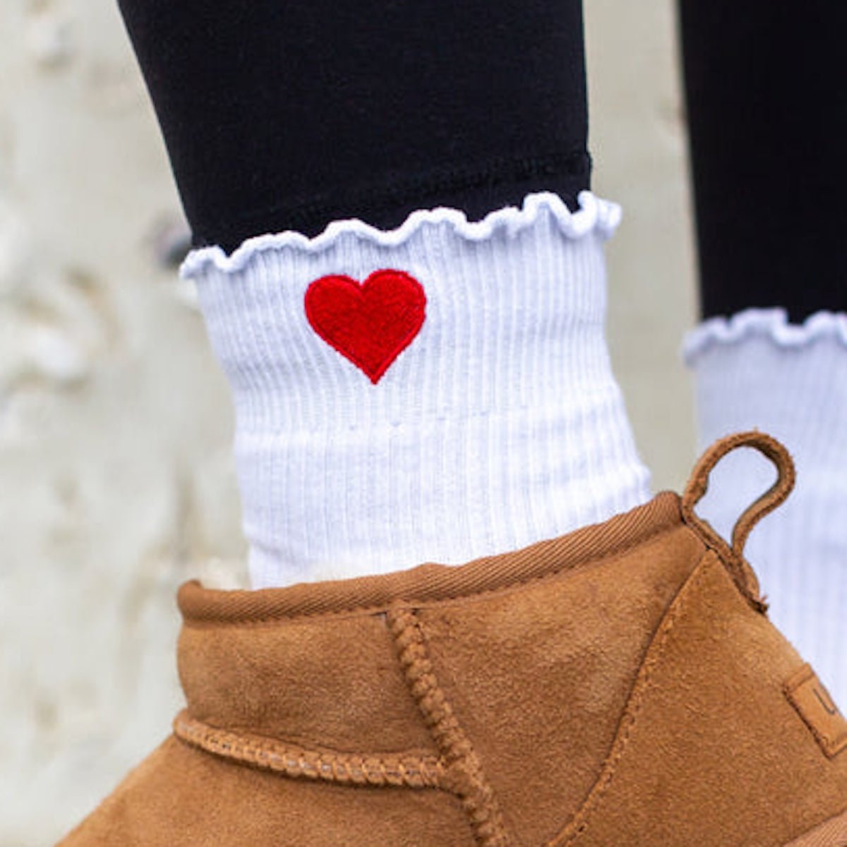 Embroidered Heart Ruffle Socks