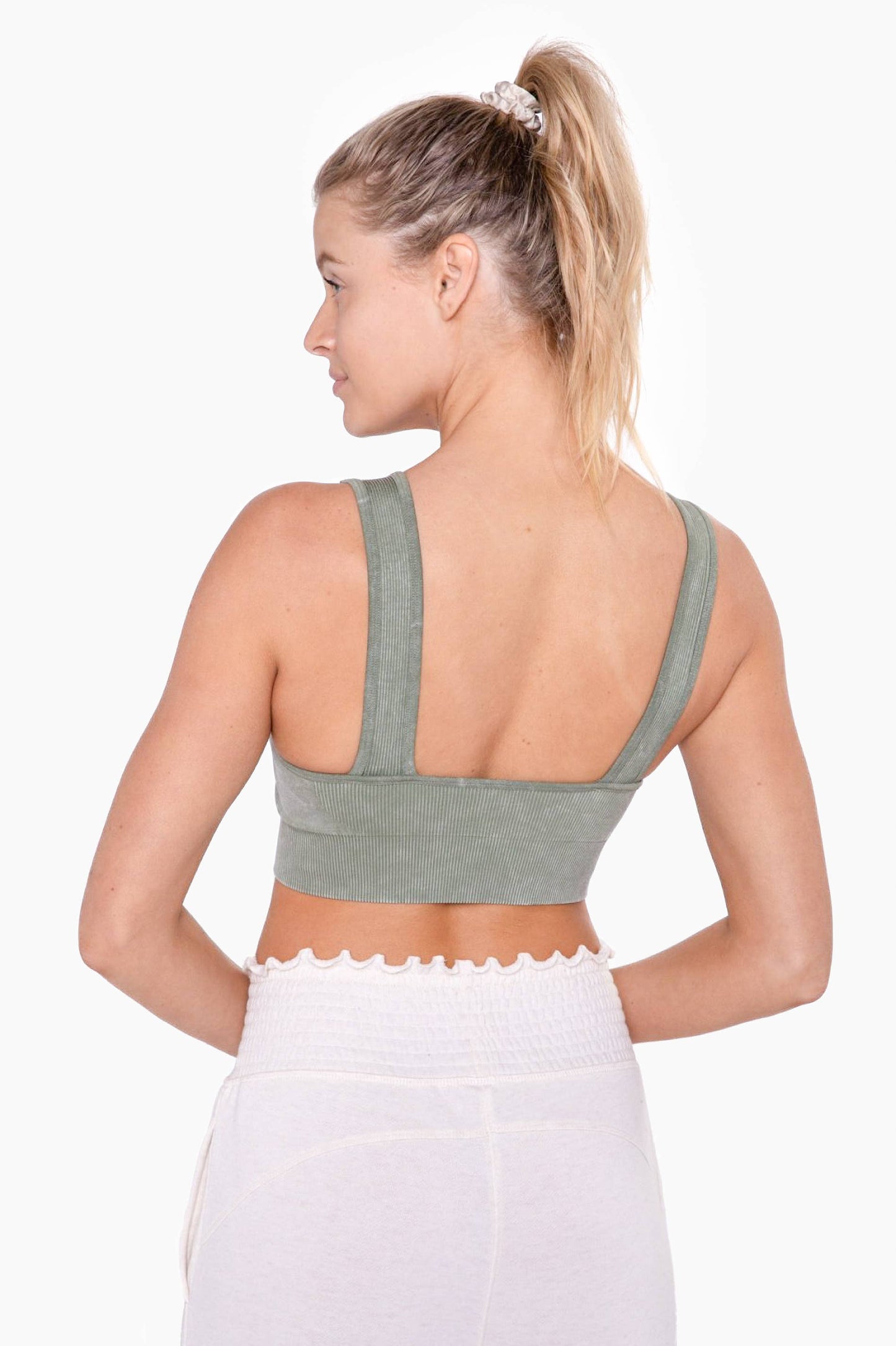 Mono B - Spliced Mineral-Washed Seamless Ribbed Sports Bra