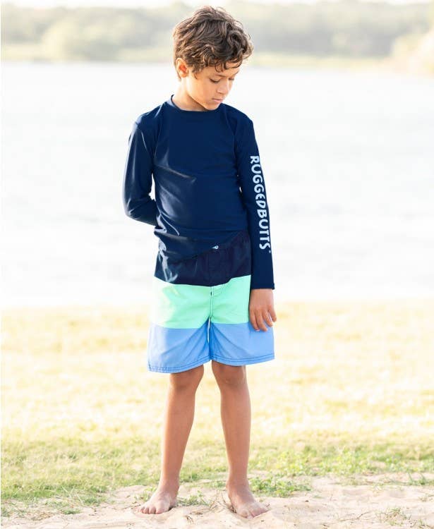 RuffleButts - Navy Long Sleeve Logo Rash Guard