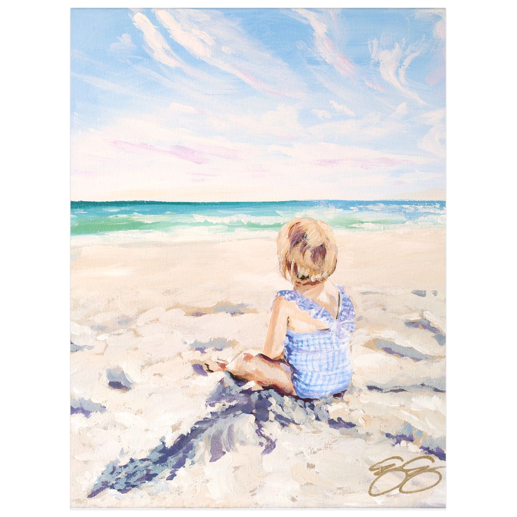 Beach babies: blue gingham, a fine art print on paper