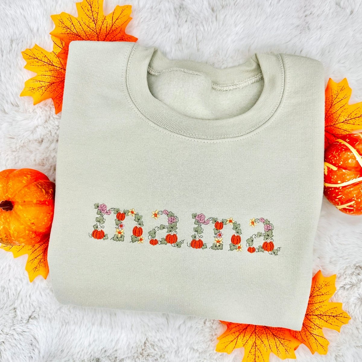 'Fall Floral Mama' Embroidered Crewneck Sweatshirt