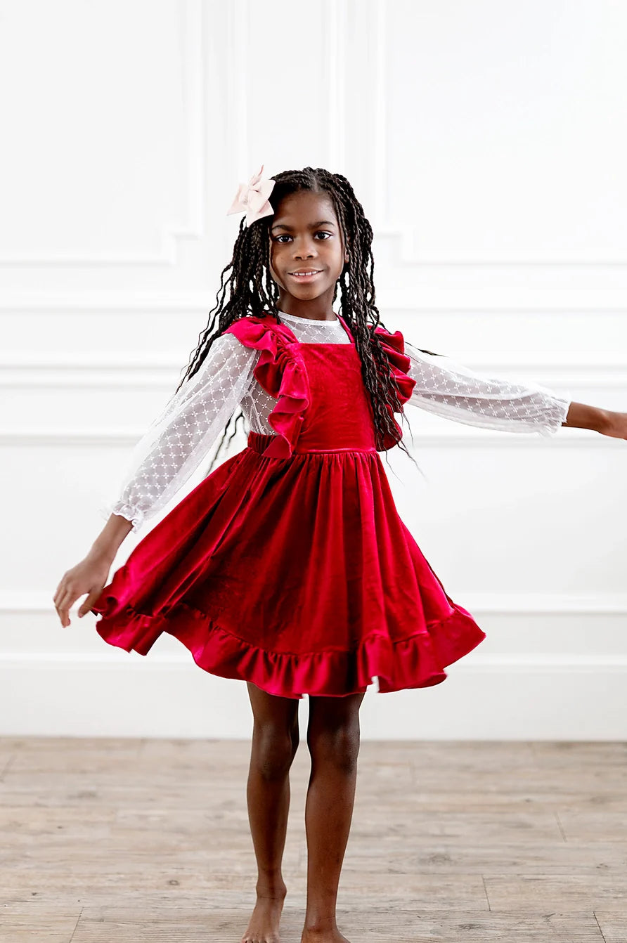 Pinny Dress in Ruby Velvet