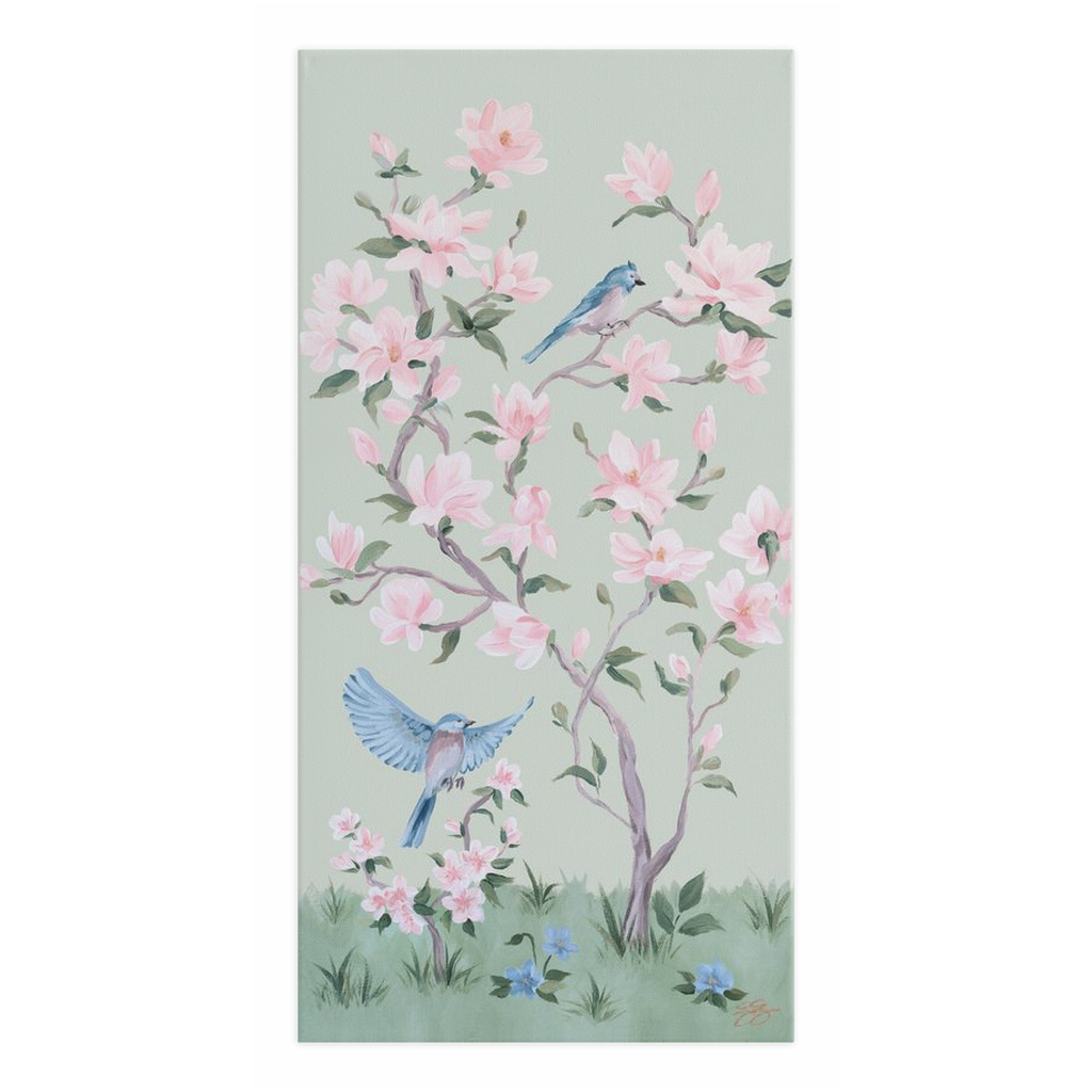 May, a green chinoiserie canvas wrap