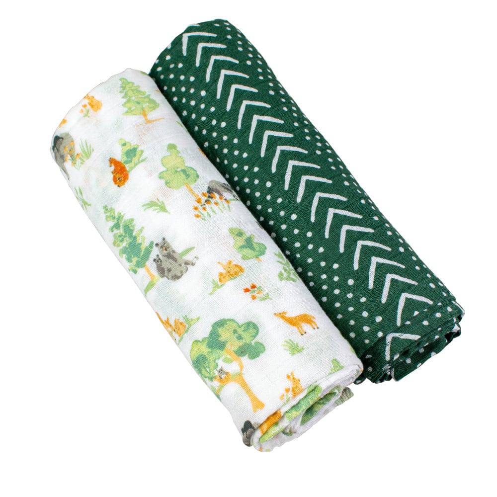 Muslin Swaddle Blanket Set Premium Cotton  Forest Friends + Mudcloth