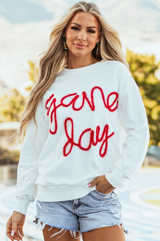 White Tinsel Game Day Graphic Sweatshirt