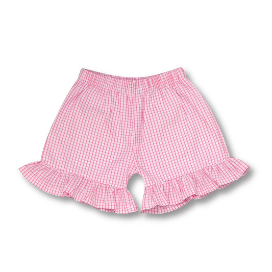 Girls Gingham Ruffle Shorts Pink Windowpane