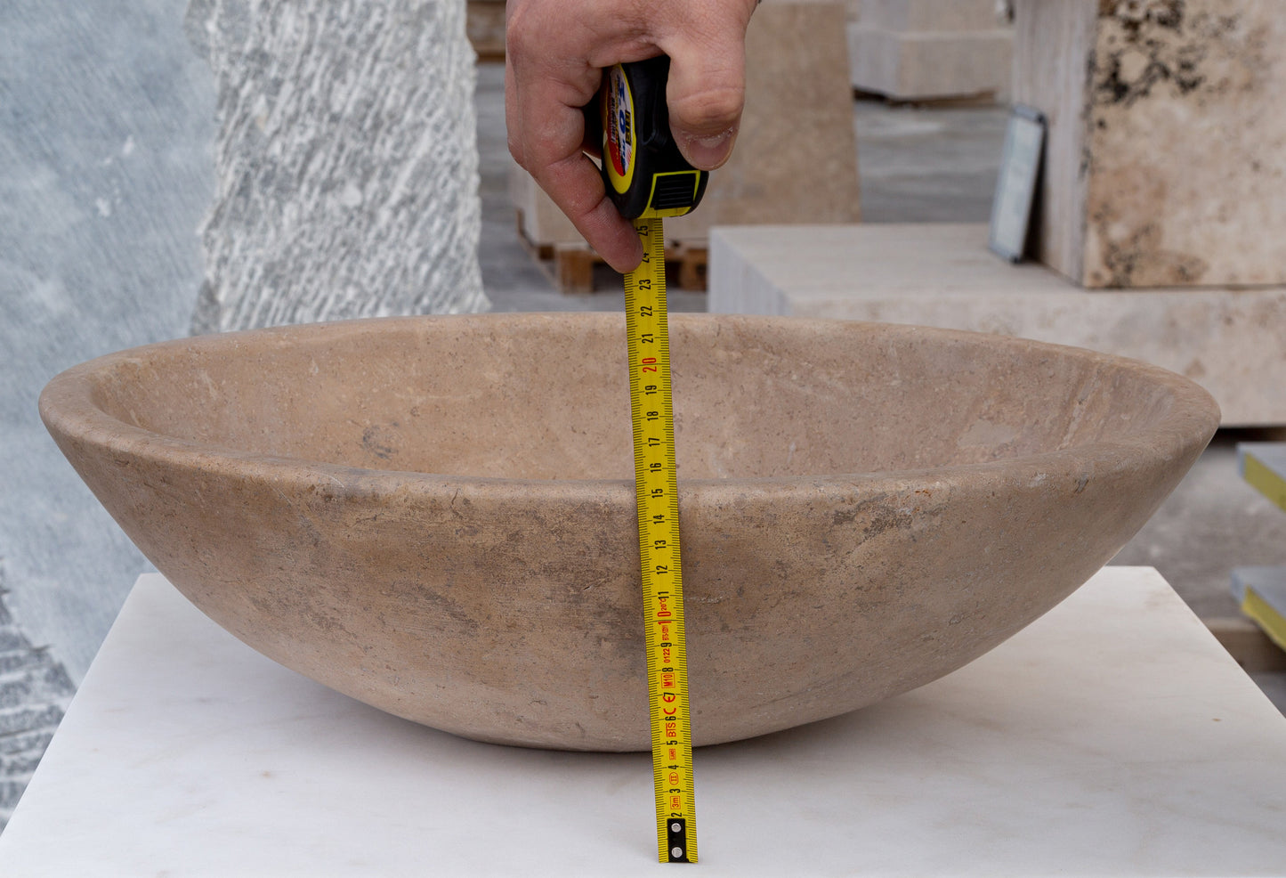 Karina Walnut Travertine Natural Stone Vessel Sink Honed and Filled  (W)16" (L)20.5" (H)6"