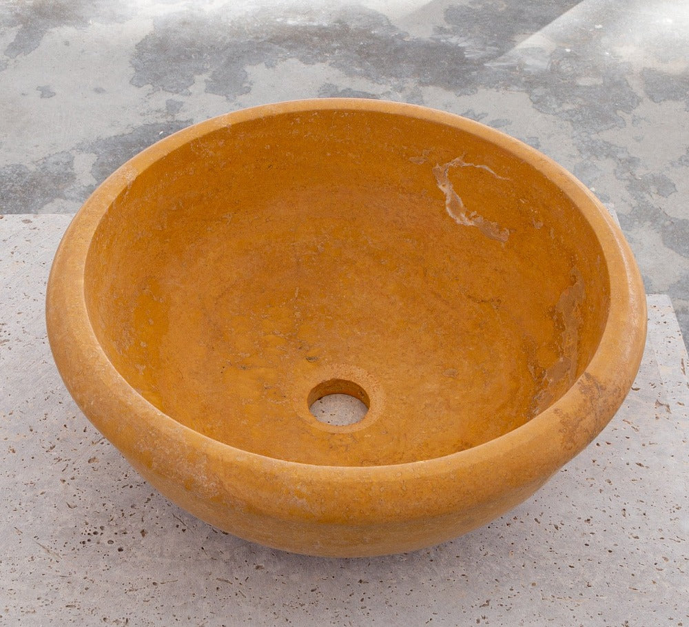 Natural Golden Sienna Natural Stone Vessel Sink Honed and Filled  (D)16" (H)6"