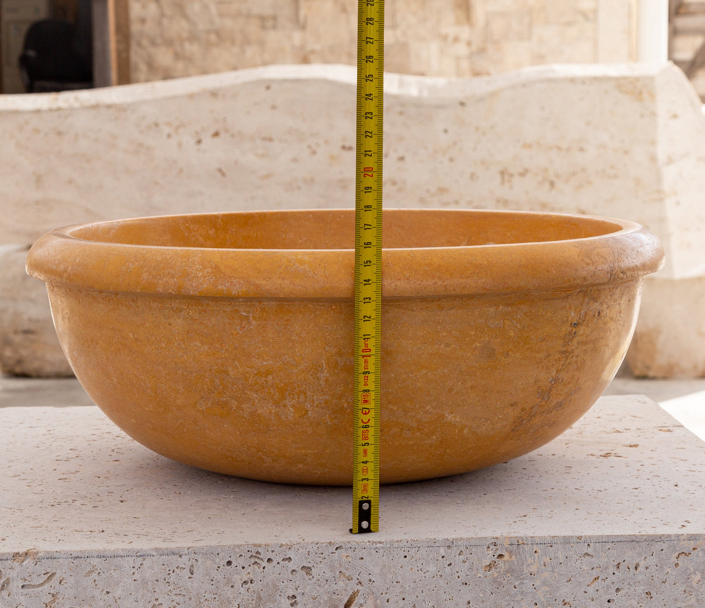 Natural Golden Sienna Natural Stone Vessel Sink Honed and Filled  (D)16" (H)6"