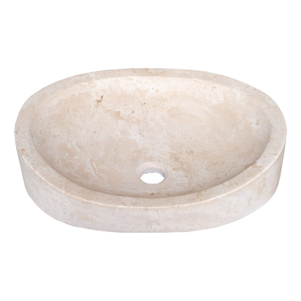 Natural Stone Light Travertine Special Design Vessel Sink Honed and Filled (W)16" (L)21.5" (H)6"