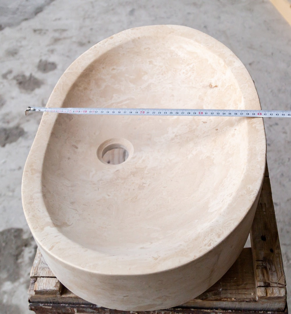 Natural Stone Light Travertine Special Design Vessel Sink Honed and Filled (W)16" (L)21.5" (H)6"