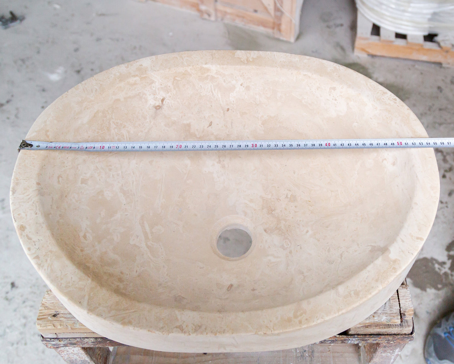 Natural Stone Light Travertine Special Design Vessel Sink Honed and Filled (W)16" (L)21.5" (H)6"