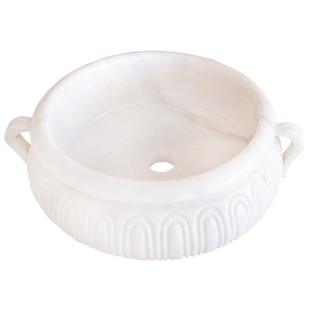 Natural Stone White Marble Vessel Sink Bowl Polished (D)17" (H)6"