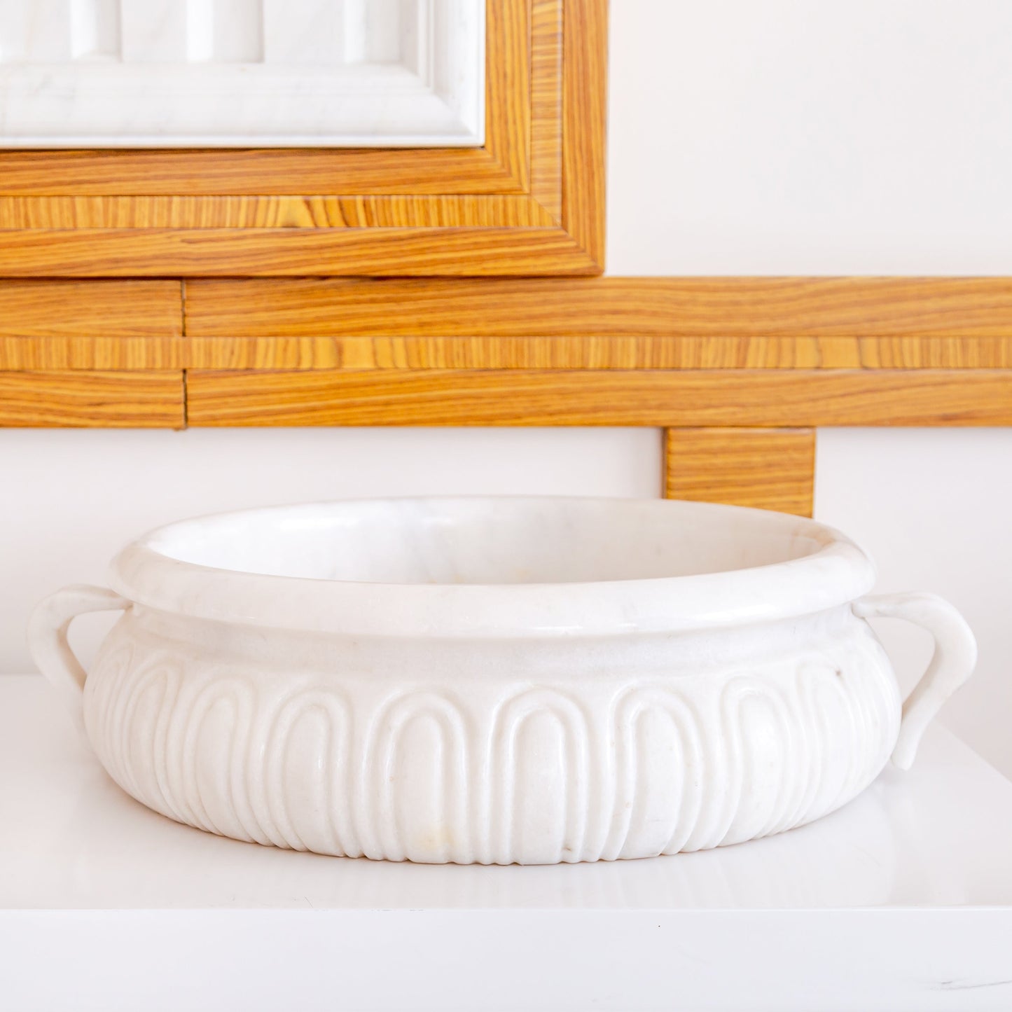 Natural Stone White Marble Vessel Sink Bowl Polished (D)17" (H)6"