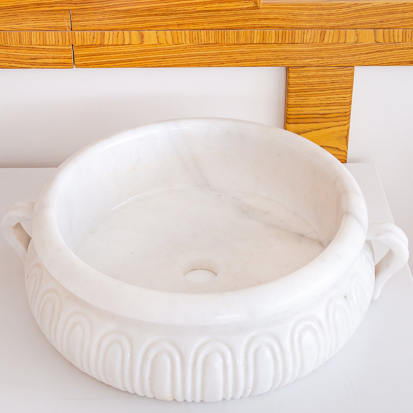 Natural Stone White Marble Vessel Sink Bowl Polished (D)17" (H)6"