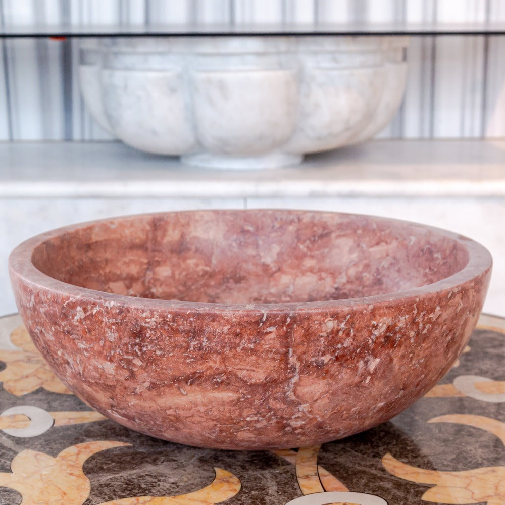 Red Travertine Natural Stone Vessel Sink Honed/Matte (D)16" (H)6"