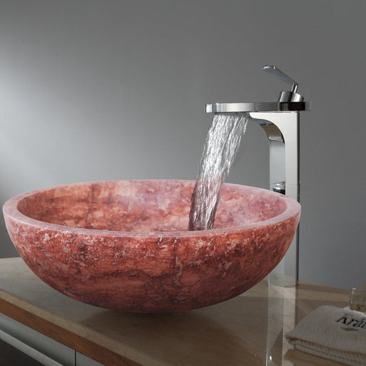 Red Travertine Natural Stone Vessel Sink Honed/Matte (D)16" (H)6"