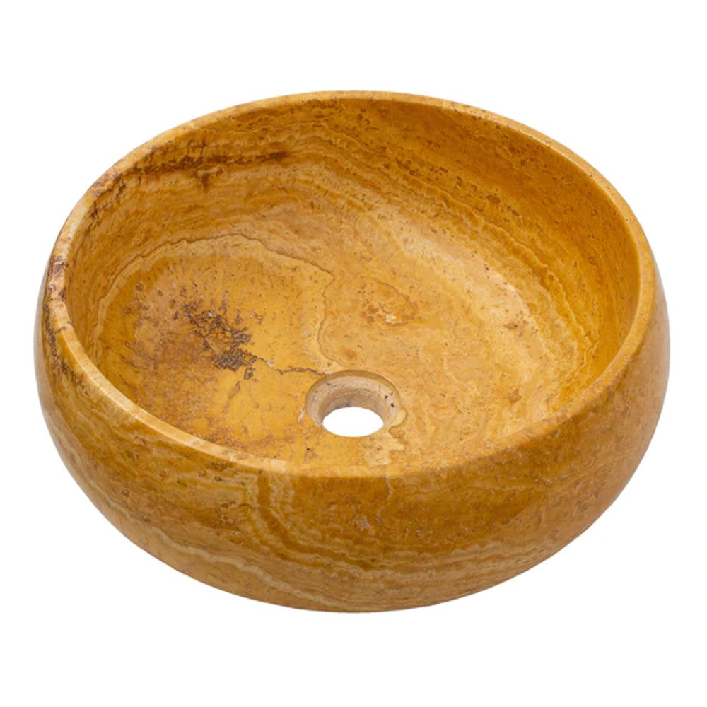 Golden Sienna Travertine Natural Stone Vessel Sink Filled and Polished  (D)16" (H)6"