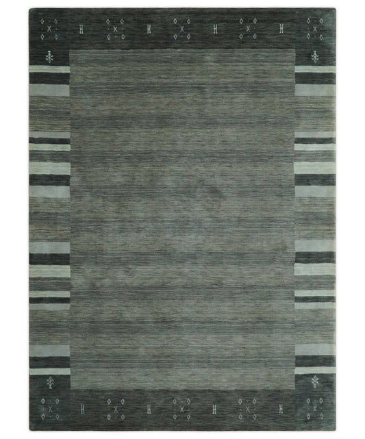 5x8 Gray, Charcoal and Ivory with Striped Wool Hand Woven Southwestern Lori Gabbeh Rug| KNT27