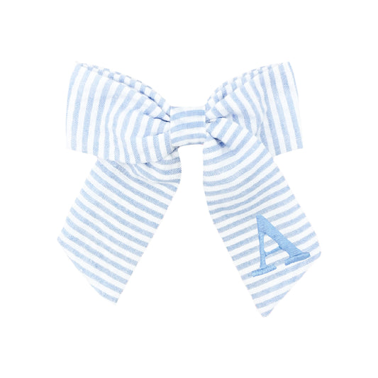 'My Letter' Seersucker Hair Bow, Birdie Blue