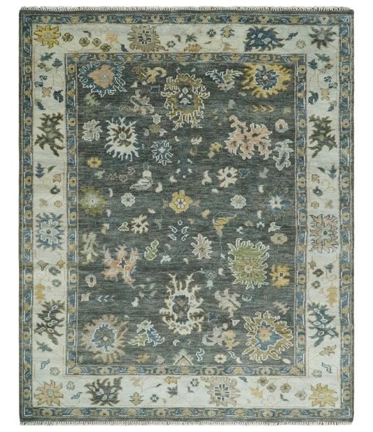 Custom Made Hand Knotted Green and Ivory Traditional Oushak Wool Rug