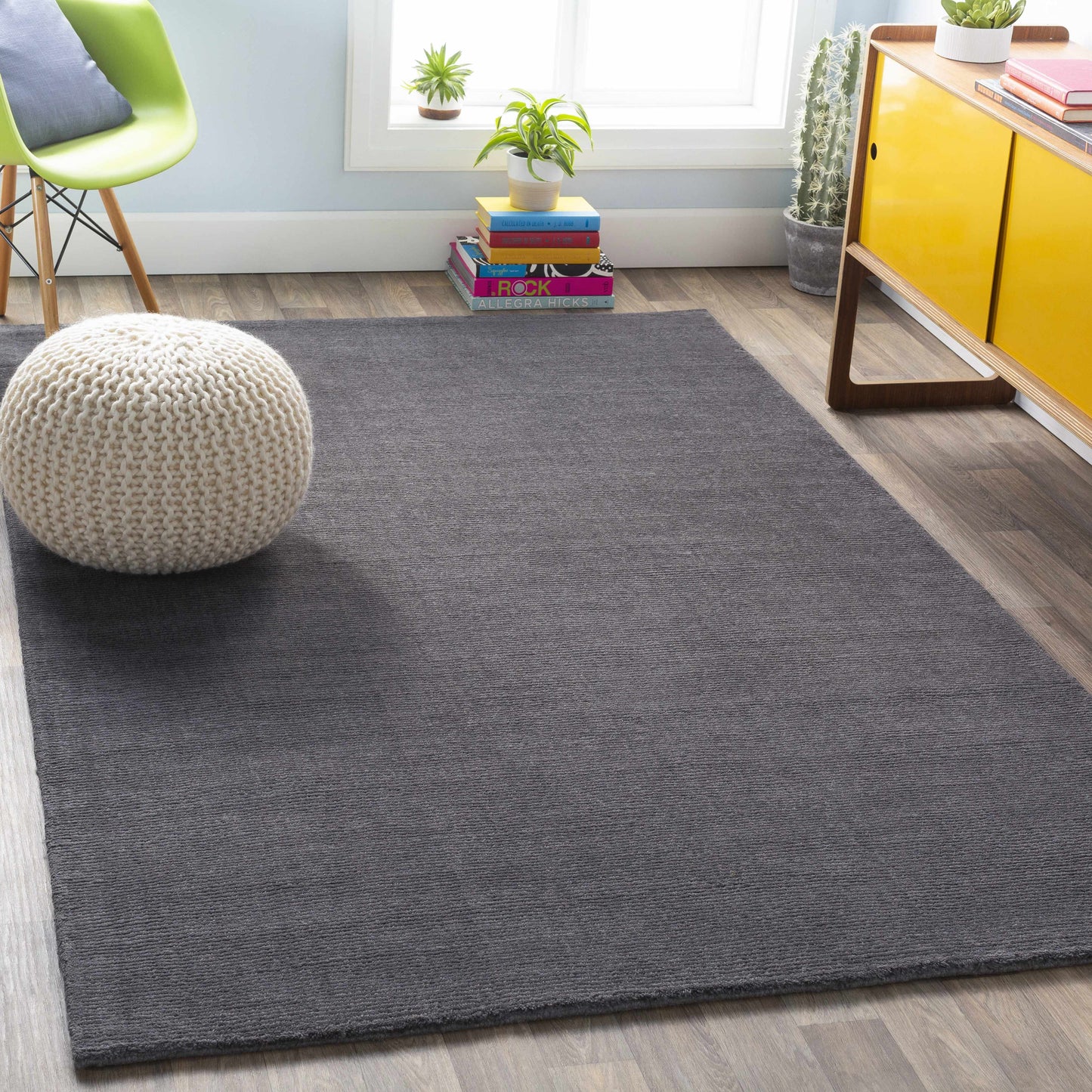 Brockton Solid Black Wool Rug