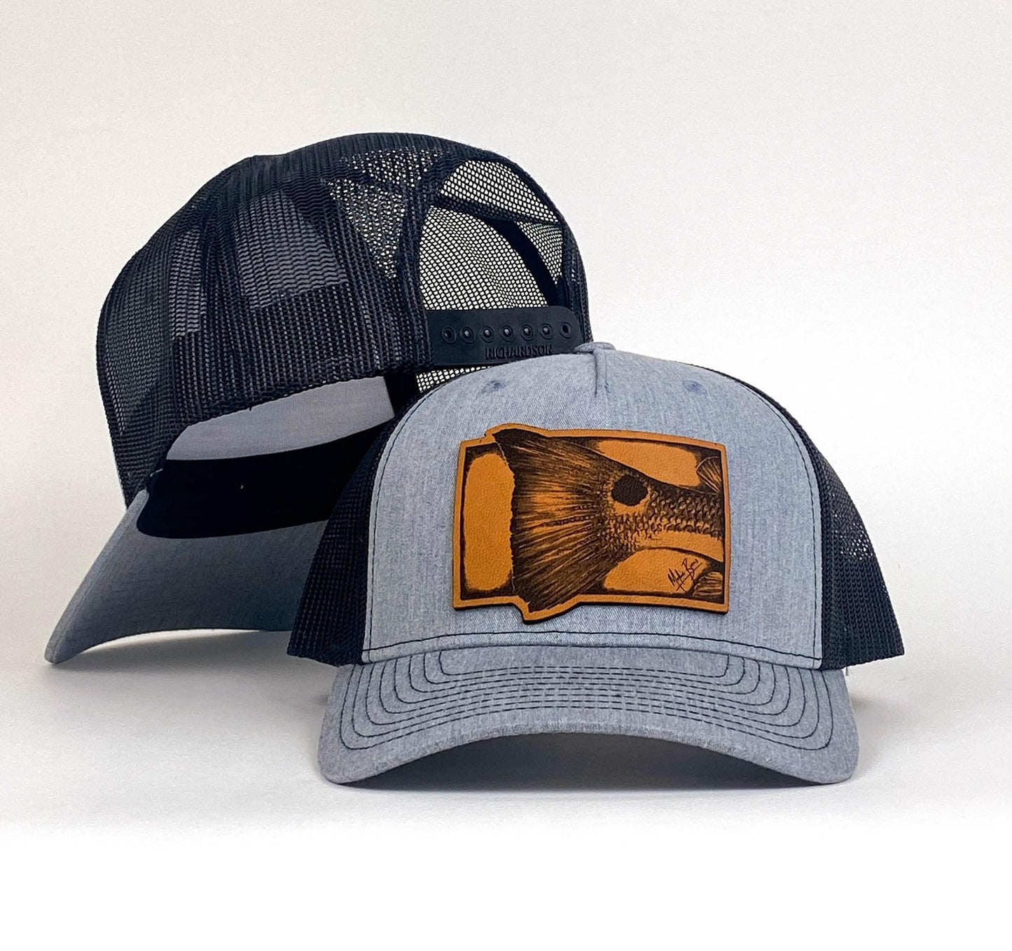 Redfish Trucker Hat - Mid Profile - Heather Grey/Black + Classic Patch