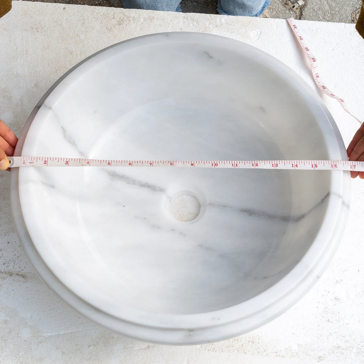 Carrara White Marble Natural Stone Waterfall Drop-in Sink Polished (D)17" (H)6"