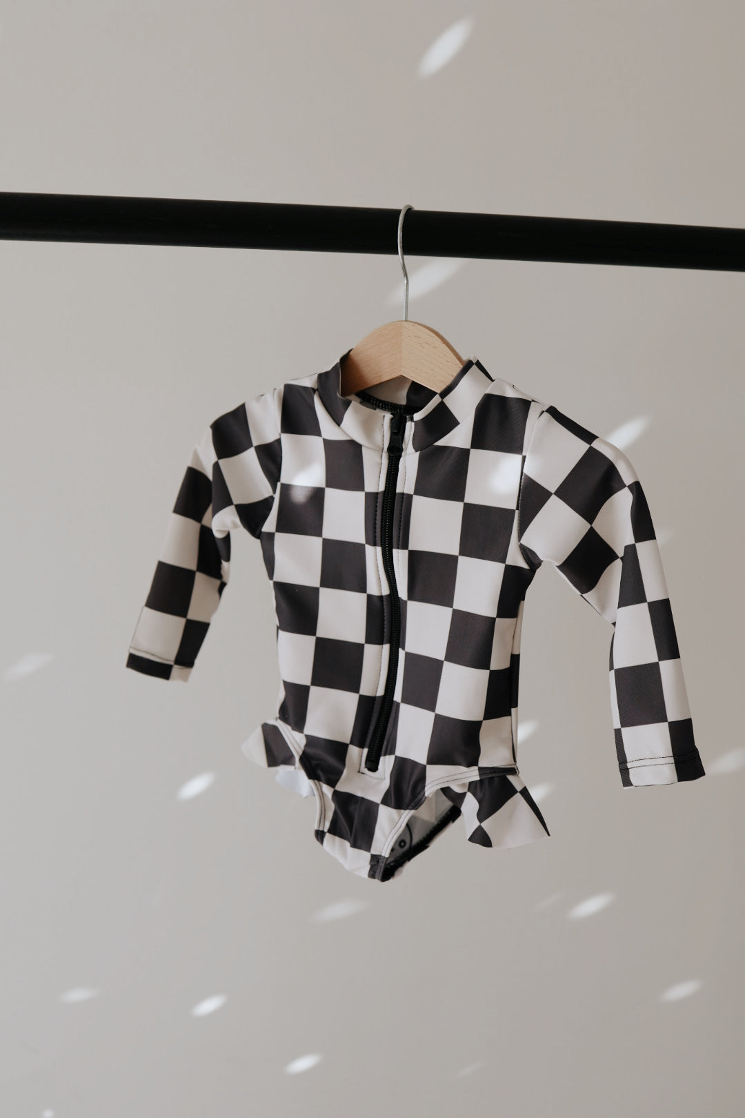 Black Checkerboard | Girl Long Sleeve Swimsuit