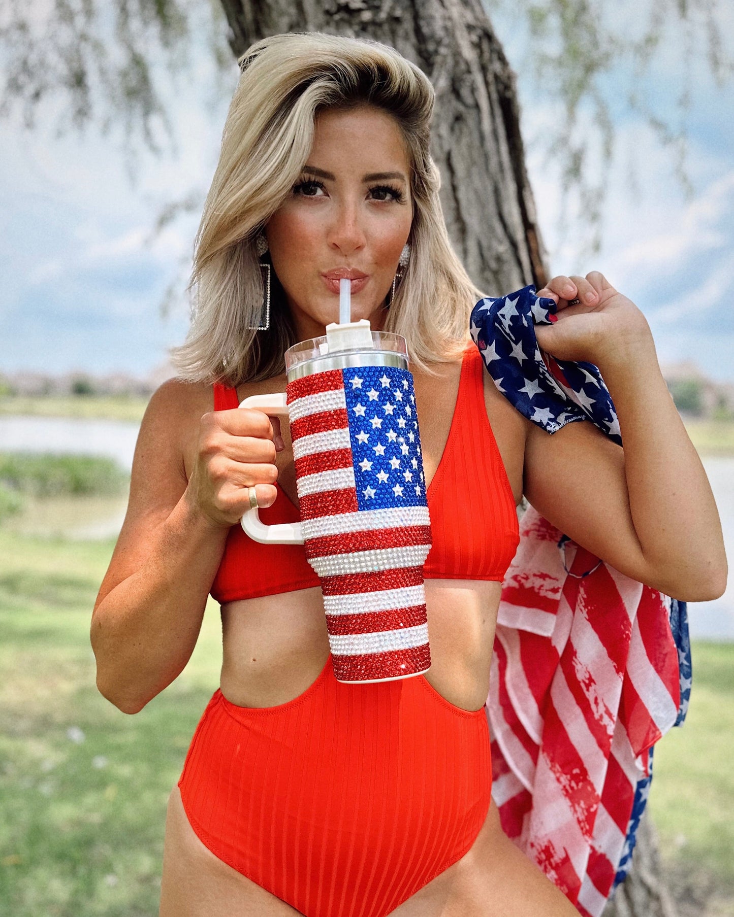 Pre-Order: Crystal American Flag "Blinged Out" 40 Oz. Tumbler (Ships Approx. 5/30)